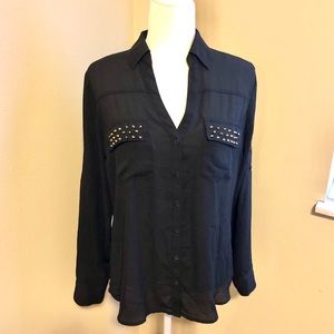 Express Portofino Stud Double Pocket Sheer Blouse